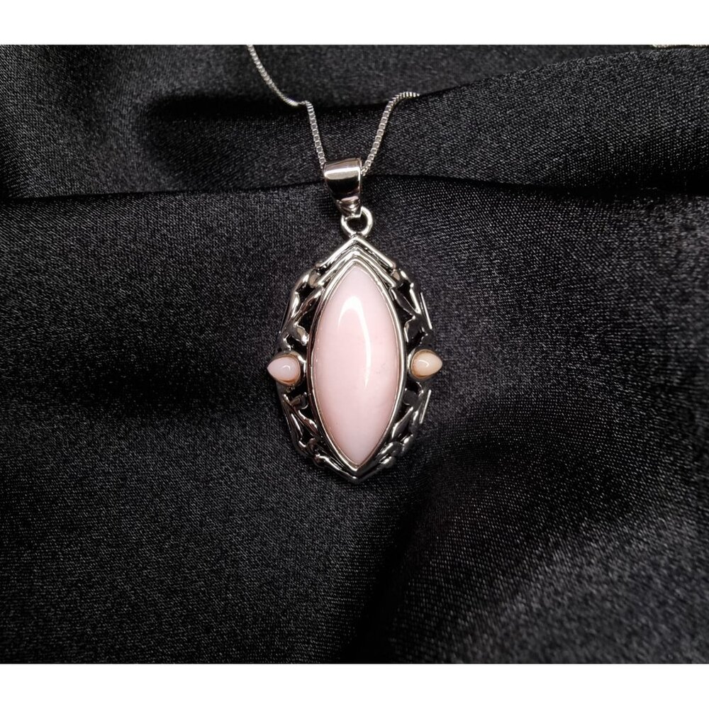 Pink Agate Pendant Necklace In Sterling Silver 925 BBJ Signed